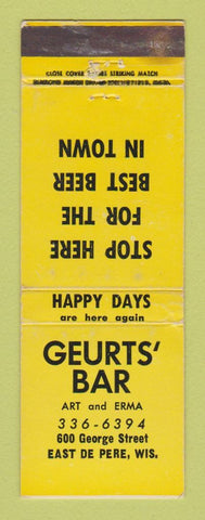 Matchbook Cover - Geurts' Bar East De Pere WI WEAR