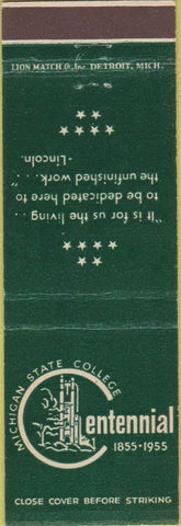 Matchbook Cover - Michigan State College 1955 Centennial