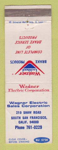 Matchbook Cover - Wagner Electric Sales South San Francisco CA brakes WEAR