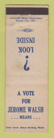 Matchbook Cover - Jerome Walsh Election MO 1946 WEAR