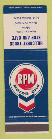 Matchbook Cover - RPM Chevron oil gas Hillcrest American Falls ID