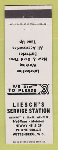 Matchbook Cover - Liesch's Service Mobil oil gas Wittenberg WI