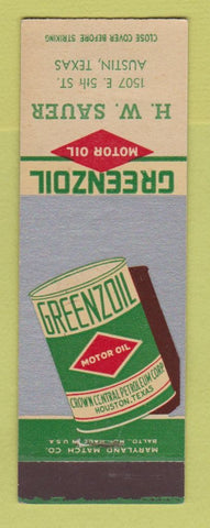 Matchbook Cover - Greenzoil oil gas HW Sauer Austin TX