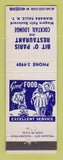 Matchbook Cover - Bit O Paris Restaurant Niagara Falls NY