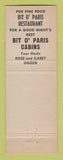 Matchbook Cover - Bit O Paris Restaurant Niagara Falls NY