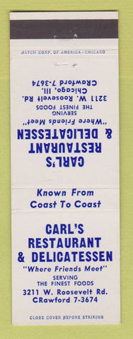 Matchbook Cover - Carl's Restaurant Deli Chicago IL