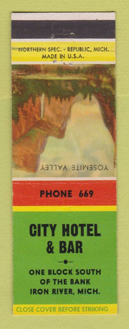Matchbook Cover - City Hotel and Bar Iron River MI