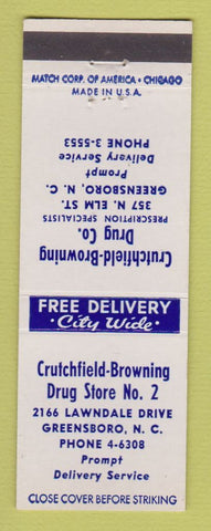 Matchbook Cover - Crutchfield Browning Drug Store Greensboro NC