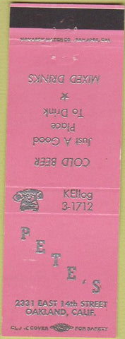Matchbook Cover - Pete's Bar Oakland CA Hot Pink