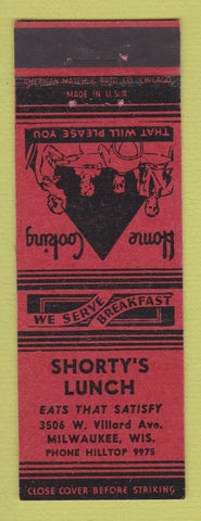 Matchbook Cover - Shorty's Lunch Milwaukee WI