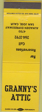 Matchbook Cover - Granny's Attic San Jose CA Yellow