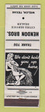 Matchbook Cover - Hendon Bros Cities oil gas Welch TX girlie