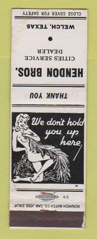 Matchbook Cover - Hendon Bros Cities oil gas Welch TX girlie