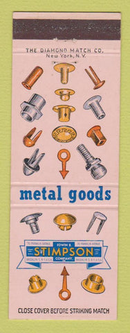 Matchbook Cover - Stimpson Fasteners Metal Goods Brooklyn NY 1952