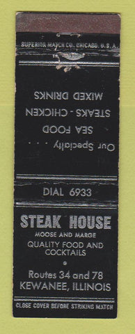 Matchbook Cover - Steak House Restaurant Kewanee IL WEAR