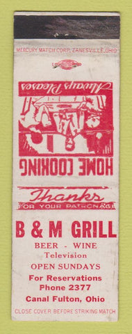 Matchbook Cover - B&M Grill Canal Fulton OH WEAR
