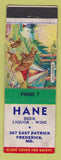 Matchbook Cover - Hane Liquor Frederick MD WORN
