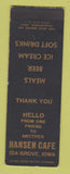 Matchbook Cover - Hansen Cafe Ida Grove IA SAMPLE WEAR