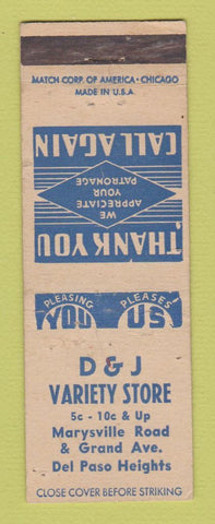 Matchbook Cover - D&J Variety Store Del Paso Heights WEAR