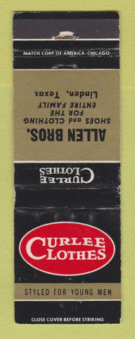 Matchbook Cover - Curlee Men's Clothes Allen Bros Linden TX WORN