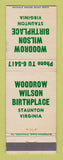Matchbook Cover - Woodrow Wilson Birthplace Staunton VA