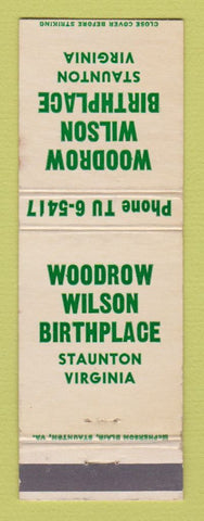 Matchbook Cover - Woodrow Wilson Birthplace Staunton VA