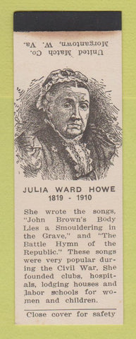 Matchbook Cover - Julia Ward Howe Famous Women SAMPLE