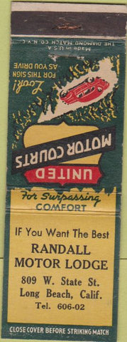 Matchbook Cover - Randall Motor Lodge Long Beach CA