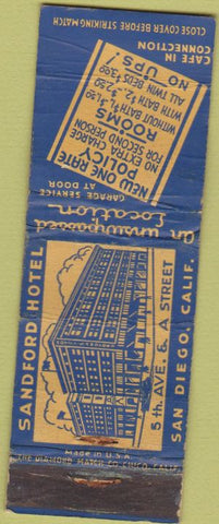 Matchbook Cover - Sandford Hotel San Diego CA WEAR