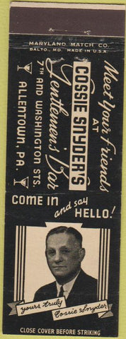 Matchbook Cover - Cossie Snyder Gentlemen Bar Allentown PA