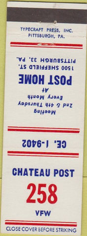 Matchbook Cover - Chateau Post VFW Pittsburgh PA