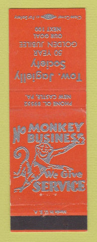 Matchbook Cover - Tow Jagielly Society New Castle PA ORANGE WEAR