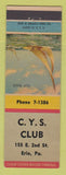 Matchbook Cover - CYS Club Erie PA
