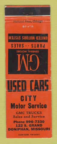 Matchbook Cover - City Motor Service GMC Trucks Doniphan MO