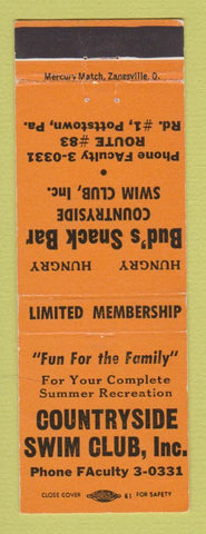 Matchbook Cover - Countryside Swim Club Bud's Snack Bar Pottstown PA