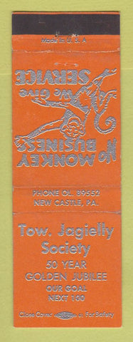 Matchbook Cover - Tow Jagielly Society New Castle PA ORANGE WEAR