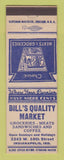 Matchbook Cover - Bill's Quality Market Grocery Indianapolis IN