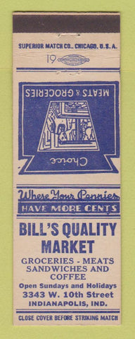 Matchbook Cover - Bill's Quality Market Grocery Indianapolis IN