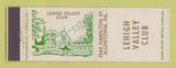 Matchbook Cover - Lehigh Valley Club Allentown PA