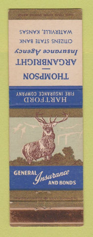 Matchbook Cover - Hartford Insurance Thompson Arganbright Waterville KS
