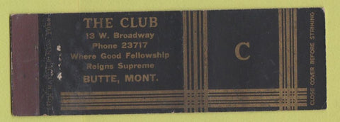 Matchbook Cover - The Club Butte MT WEAR