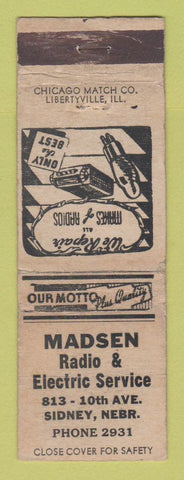 Matchbook Cover - Madsen Radio Electric Service Sidney NE WEAR