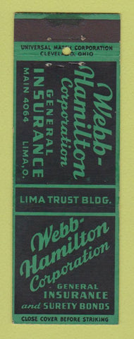 Matchbook Cover - Webb Hamilton Corp Insurance Lima OH