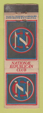 Matchbook Cover - National Republic Club Lion Canada 1929 WEAR