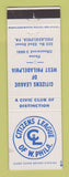 Matchbook Cover - Citizens League of West Philadelphia PA