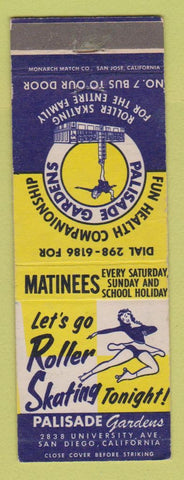 Matchbook Cover - Palisade Gardens Roller Skating San Diego CA Girlie WEAR