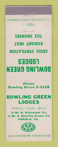 Matchbook Cover - Bowling Green Lodges Penola VA