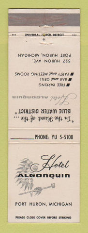 Matchbook Cover - Hotel Algonquin Port Huron MI