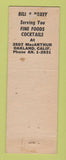 Matchbook Cover - Bill Hansen and Roxey Long Oakland CA