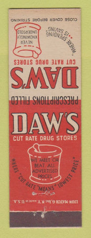 Matchbook Cover - Daw's Drug Stores